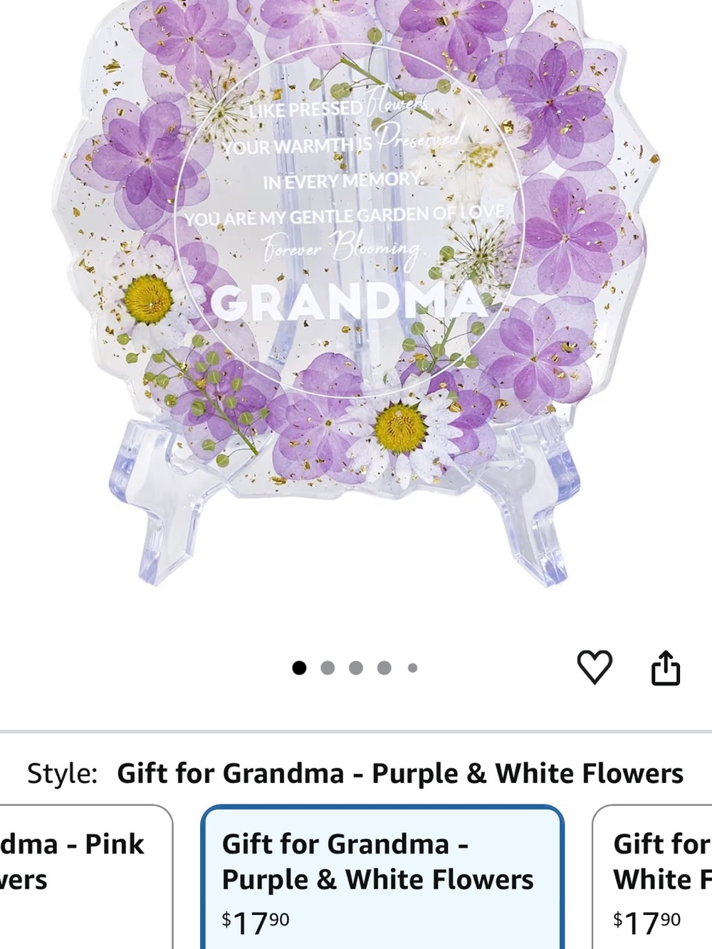 Grandma Floral Pressed Flower Decorative Plaque - Purple & White